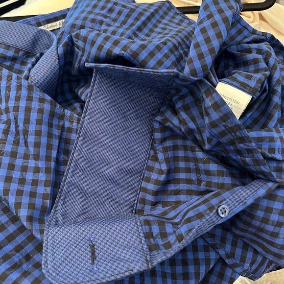 Bugatchi Uomo Gingham Shaped Fit Long Sleeve Button-Up Shirt Blue Medium - Picture 7 of 7